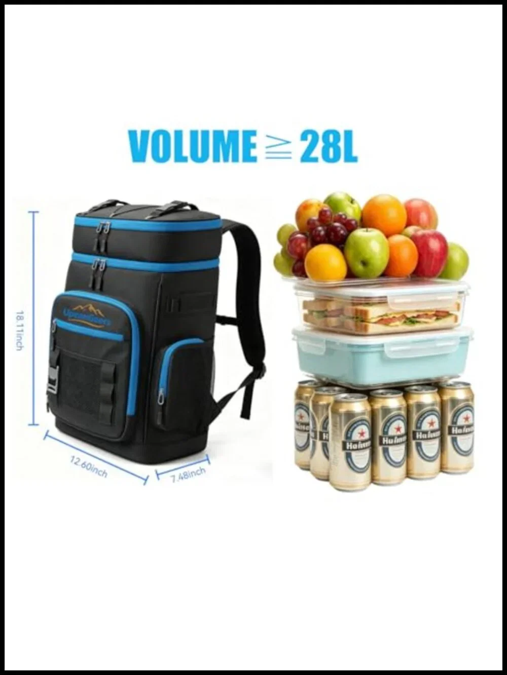 Insulated Cooler Backpack Waterproof 28L Leakproof Lunch Bag Camping Hiking